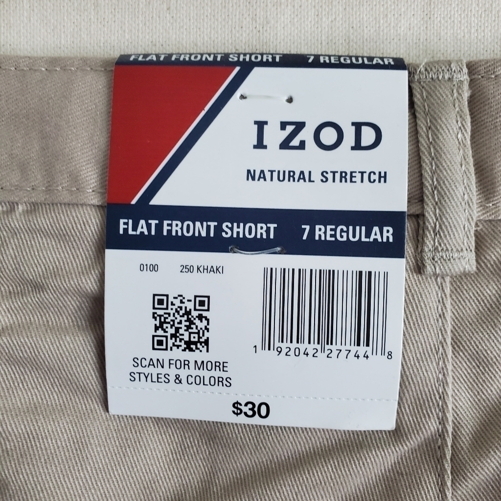 NEW Izod Youth Khaki Natural Stretch Flat Front Shorts Size 7 Regular - Picture 6 of 7
